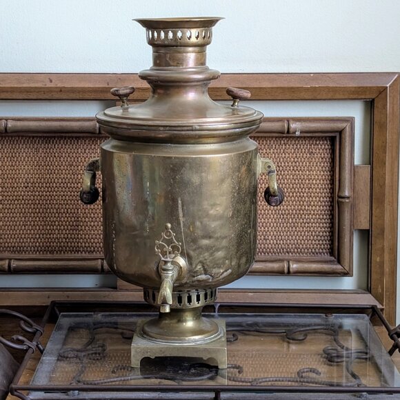 Antique Original Large Russian Empire ПИК PIK Tula Brass Samovar Tea Pot Urn 18"